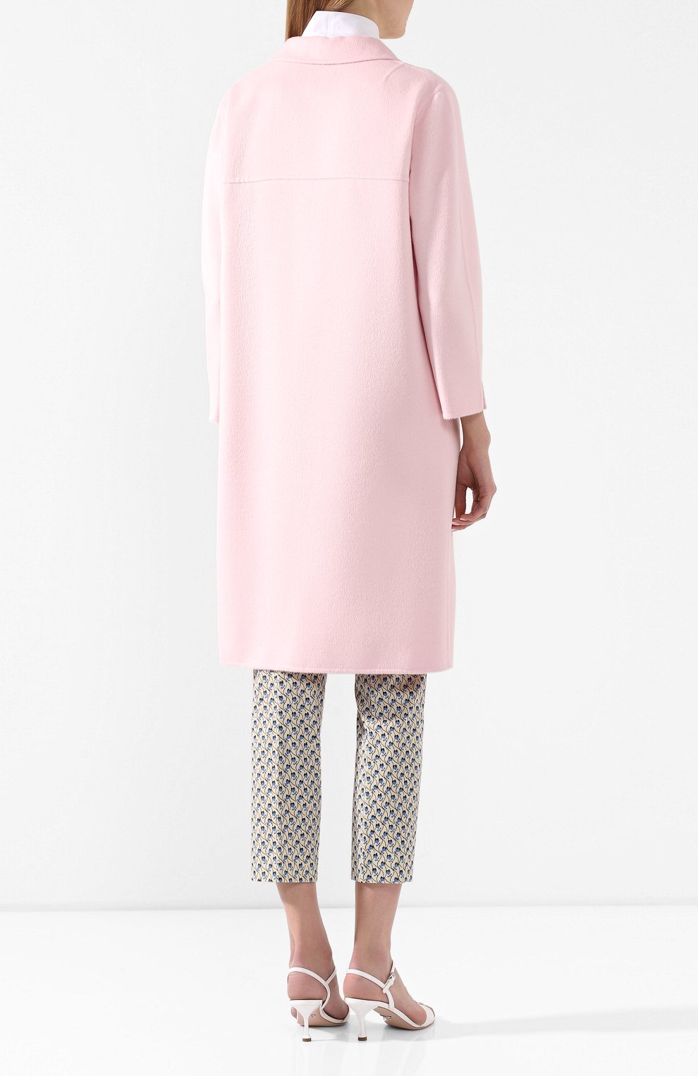 Женское шерстяное пальто PRADA розового цвета, арт. P638M-1CRU-F0E18 | Фото 4 (Материал внешний: Шерсть; Рукава: Длинные; Длина (верхняя одежда): До колена; 1-2-бортные: Однобортные)