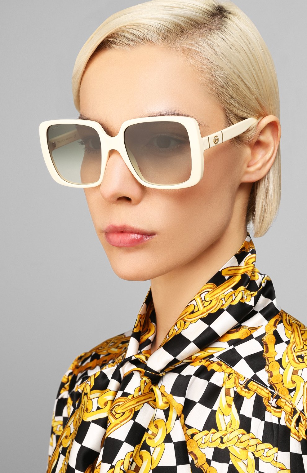 Женские солнцезащитные очки GUCCI белого цвета по цене 15600 руб., арт. GG0632S 004 | Фото 2 Женские солнцезащитные очки GUCCI белого цвета, арт. GG0632S 004 | Фото 2