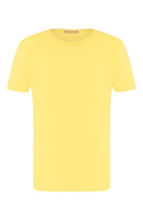 Мужская льняная футболка DANIELE FIESOLI желтого цвета, арт. DF 1235 | Фото 1 (Мужское Кросс-КТ: Футболка-одежда; Рукава: Короткие; Принт: Без принта; Материал внешний: Лен; Длина (для топов): Стандартные; Стили: Кэжуэл)