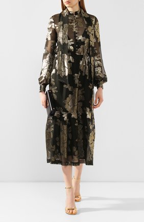 Женское платье-миди SAINT LAURENT черного цвета по цене 277500 руб., арт. 614419/Y7A10 | Фото 2 Женское платье-миди SAINT LAURENT черного цвета, арт. 614419/Y7A10 | Фото 2 (Материал внешний: Шелк; Рукава: Длинные; Длина Ж (юбки, платья, шорты): Миди; Материал подклада: Шелк; Случай: Вечерний; Женское Кросс-КТ: Платье-одежда)
