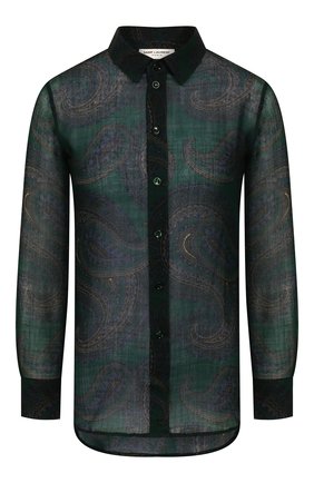 Женская шерстяная рубашка SAINT LAURENT зеленого цвета по цене 78300 руб., арт. 395733/Y7A22 | Фото 1 Женская шерстяная рубашка SAINT LAURENT зеленого цвета, арт. 395733/Y7A22 | Фото 1
