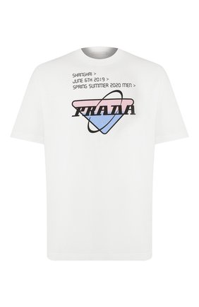 Мужская хлопковая футболка PRADA белого цвета по цене 46500 руб., арт. UJN399-1WL2-F0009-162 | Фото 1 Мужская хлопковая футболка PRADA белого цвета, арт. UJN399-1WL2-F0009-162 | Фото 1