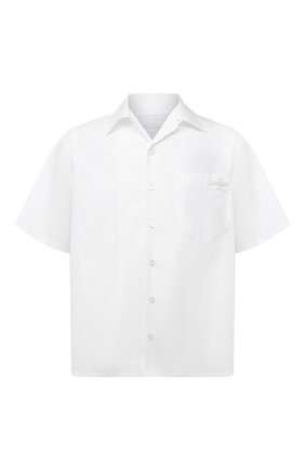 Мужская хлопковая рубашка PRADA белого цвета, арт. UCS339-1LRT-F0009-201 | Фото 1 (Рукава: Короткие; Длина (для топов): Стандартные; Материал внешний: Хлопок; Мужское Кросс-КТ: Рубашка-одежда; Принт: Однотонные; Случай: Повседневный; Воротник: Отложной)