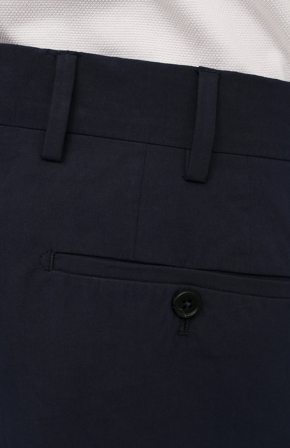 Мужские хлопковые брюки PRADA темно-синего цвета, арт. SPD91-1BJ2-F0ABM-172 | Фото 5 (Длина (брюки, джинсы): Стандартные; Случай: Повседневный; Материал внешний: Хлопок; Стили: Минимализм)
