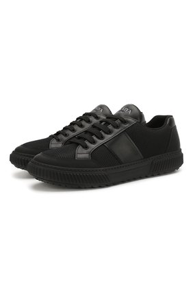 Мужские комбинированные кеды PRADA черного цвета по цене 46500 руб., арт. 4E3506-2OFB-F0002 | Фото 1 Мужские комбинированные кеды PRADA черного цвета, арт. 4E3506-2OFB-F0002 | Фото 1