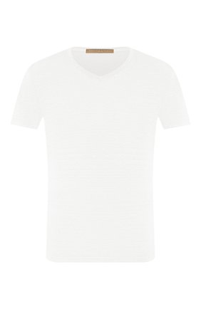 Мужская льняная футболка DANIELE FIESOLI белого цвета, арт. DF 1236 | Фото 1 (Рукава: Короткие; Принт: Без принта; Материал внешний: Лен; Длина (для топов): Стандартные; Стили: Кэжуэл)
