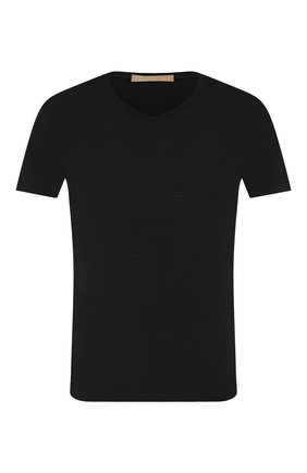 Мужская льняная футболка DANIELE FIESOLI черного цвета, арт. DF 1236 | Фото 1 (Рукава: Короткие; Принт: Без принта; Материал внешний: Лен; Длина (для топов): Стандартные; Стили: Кэжуэл)