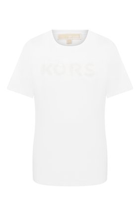 Женская хлопковая футболка MICHAEL MICHAEL KORS белого цвета по цене 7655 руб., арт. MH95MB897J | Фото 1 Женская хлопковая футболка MICHAEL MICHAEL KORS белого цвета, арт. MH95MB897J | Фото 1
