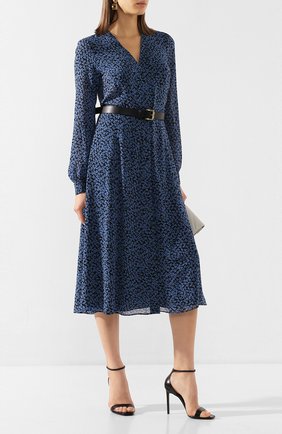 Женское платье с ремнем MICHAEL MICHAEL KORS синего цвета по цене 24150 руб., арт. MH98Y46DGJ | Фото 2 Женское платье с ремнем MICHAEL MICHAEL KORS синего цвета, арт. MH98Y46DGJ | Фото 2
