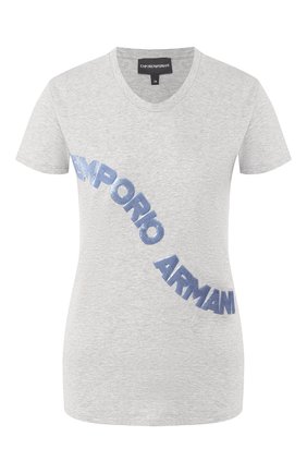 Женская хлопковая футболка EMPORIO ARMANI серого цвета по цене 8540 руб., арт. 3H2T6F/2JQAZ | Фото 1 Женская хлопковая футболка EMPORIO ARMANI серого цвета, арт. 3H2T6F/2JQAZ | Фото 1