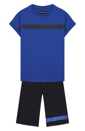 Детского комплект из футболки и шорт EMPORIO ARMANI синего цвета по цене 9805 руб., арт. 3H4VJA/1J00Z | Фото 1 Детского комплект из футболки и шорт EMPORIO ARMANI синего цвета, арт. 3H4VJA/1J00Z | Фото 1