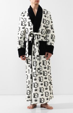 Мужской хлопковый халат DOLCE & GABBANA черно-белого цвета по цене 216500 руб., арт. G018DT/HS7BA | Фото 2 Мужской хлопковый халат DOLCE & GABBANA черно-белого цвета, арт. G018DT/HS7BA | Фото 2