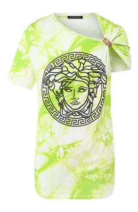 Женская хлопковая футболка VERSACE салатового цвета по цене 57200 руб., арт. A86374/A234568 | Фото 1 Женская хлопковая футболка VERSACE салатового цвета, арт. A86374/A234568 | Фото 1