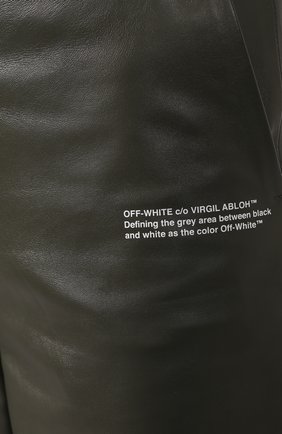 Женский кожаные кюлоты OFF-WHITE хаки цвета, арт. 0WJB006R20F990684300 | Фото 5 (Женское Кросс-КТ: Кюлоты-брюки, Брюки-одежда, Кожаные брюки; Материал внешний: Натуральная кожа; Материал подклада: Вискоза; Длина (брюки, джинсы): Укороченные)