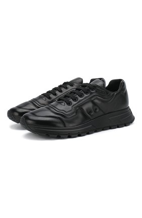 Мужские кожаные кроссовки prax 01 PRADA черного цвета, арт. 4E3388-72-F0002-G000 | Фото 1 (Материал внешний: Кожа; Стили: Классический; Материал утеплителя: Без утеплителя; Подошва: Массивная)