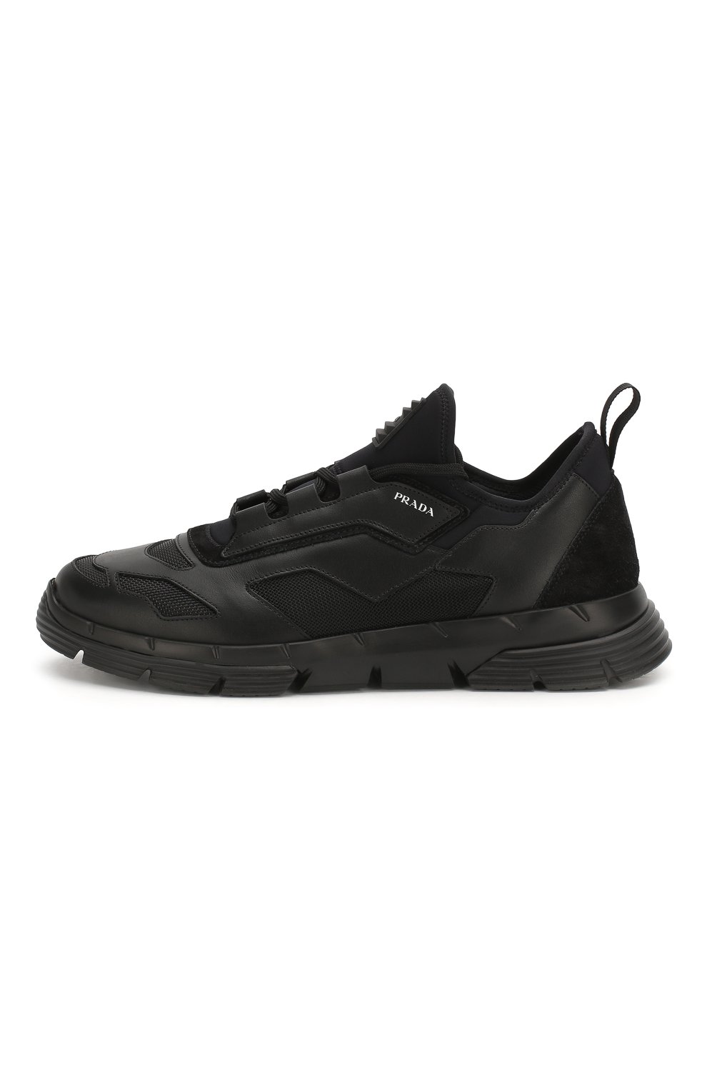 Мужские комбинированные кроссовки PRADA черного цвета, арт. 4E3515-DEP-F0002 | Фото 3 (Материал внешний: Текстиль; Стили: Классический; Материал утеплителя: Без утеплителя; Подошва: Массивная)