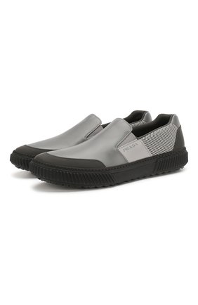 Мужские комбинированные слипоны PRADA серого цвета по цене 36500 руб., арт. 4D3522-2OFB-F0308 | Фото 1 Мужские комбинированные слипоны PRADA серого цвета, арт. 4D3522-2OFB-F0308 | Фото 1