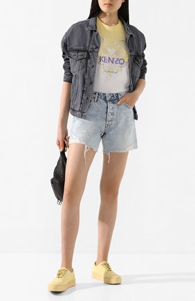 Женская хлопковая футболка KENZO желтого цвета по цене 12550 руб., арт. FA52TS9574YG | Фото 2 Женская хлопковая футболка KENZO желтого цвета, арт. FA52TS9574YG | Фото 2