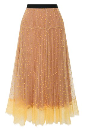 Женская юбка SELF-PORTRAIT желтого цвета, арт. SS20-055S | Фото 1 (Длина Ж (юбки, платья, шорты): Миди; Материал подклада: Синтетический материал; Материал внешний: Синтетический материал; Женское Кросс-КТ: Юбка-одежда)