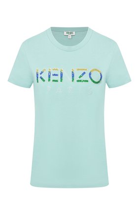Женская хлопковая футболка KENZO бирюзового цвета по цене 17650 руб., арт. FA52TS821936 | Фото 1 Женская хлопковая футболка KENZO бирюзового цвета, арт. FA52TS821936 | Фото 1