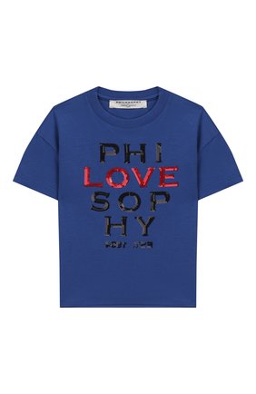 Детская хлопковая футболка PHILOSOPHY DI LORENZO SERAFINI KIDS синего цвета по цене 5520 руб., арт. PJTS28/JE138/VH003/XXS-XS | Фото 1 Детская хлопковая футболка PHILOSOPHY DI LORENZO SERAFINI KIDS синего цвета, арт. PJTS28/JE138/VH003/XXS-XS | Фото 1