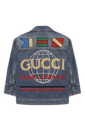 Детского джинсовая куртка GUCCI синего цвета по цене 93250 руб., арт. 591351/XDAZK | Фото 2 Детского джинсовая куртка GUCCI синего цвета, арт. 591351/XDAZK | Фото 2 (Материал внешний: Хлопок; Рукава: Длинные; Кросс-КТ: Деним, Сезон: лето; Ростовка одежда: 10 - 11 лет | 140 - 146см, 13 - 15 лет | 158 см, 4 года | 104 см, 5 лет | 110 см, 6 лет | 116 см, 8 лет | 128 см)