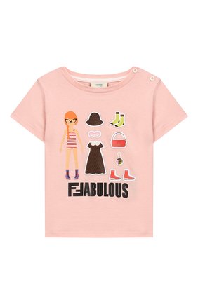 Детский хлопковая футболка FENDI светло-розового цвета, арт. BFI115/7AJ/3M-9M | Фото 1 (Рукава: Короткие; Материал внешний: Хлопок; Ростовка одежда: 9 мес | 74 см)