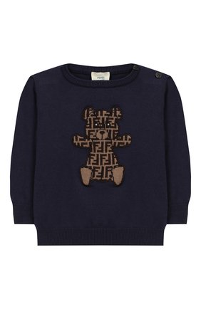 Детский хлопковый пуловер FENDI синего цвета по цене 33600 руб., арт. BUG040/A3TE/12M-24M | Фото 1 Детский хлопковый пуловер FENDI синего цвета, арт. BUG040/A3TE/12M-24M | Фото 1
