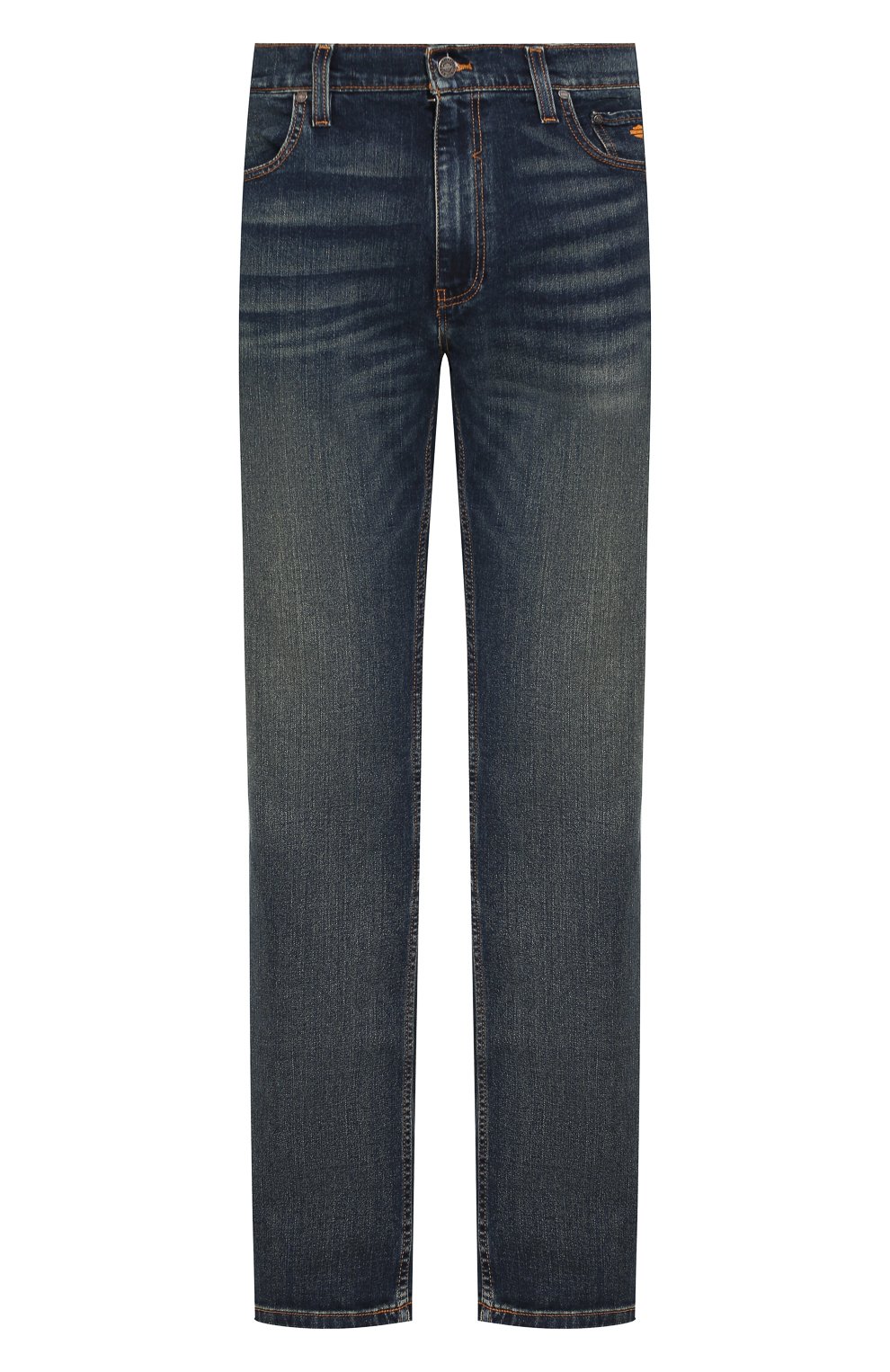 Мужские джинсы genuine motorclothes HARLEY-DAVIDSON синего цвета, арт. 99068-20VM | Фото 1 (Силуэт М (брюки): Прямые; Кросс-КТ: Деним; Длина (брюки, джинсы): Стандартные; Материал внешний: Хлопок, Деним; Детали: Потертости)
