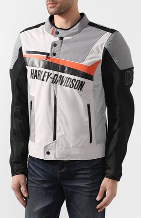 Мужская куртка genuine motorclothes HARLEY-DAVIDSON серого цвета, арт. 98155-20EM | Фото 3 (Кросс-КТ: Куртка, Ветровка; Рукава: Длинные; Материал внешний: Синтетический материал; Мужское Кросс-КТ: Верхняя одежда; Длина (верхняя одежда): Короткие)