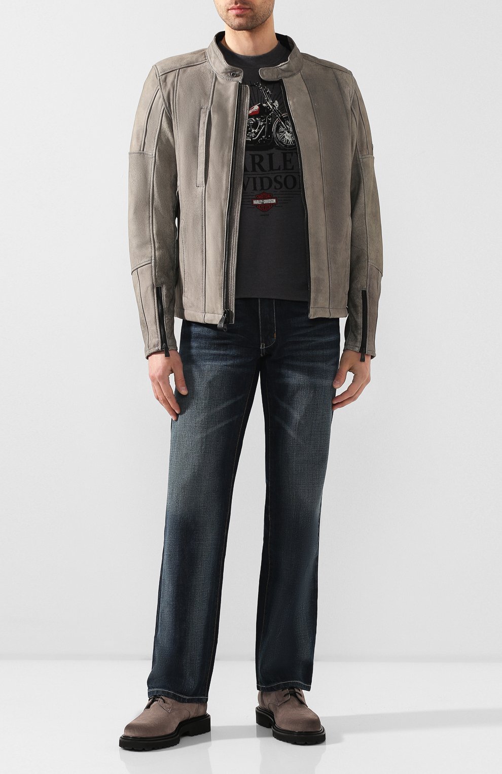 Мужская кожаная куртка h-d moto HARLEY-DAVIDSON серого цвета, арт. 98061-19EM | Фото 2 (Кросс-КТ: Куртка; Рукава: Длинные; Мужское Кросс-КТ: Верхняя одежда, Кожа и замша; Материал внешний: Натуральная кожа; Длина (верхняя одежда): Короткие)