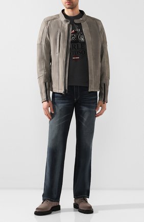 Мужская кожаная куртка h-d moto HARLEY-DAVIDSON серого цвета, арт. 98061-19EM | Фото 2 (Мужское Кросс-КТ: Кожа и замша, Верхняя одежда; Рукава: Длинные; Длина (верхняя одежда): Короткие; Кросс-КТ: Куртка; Материал внешний: Натуральная кожа)