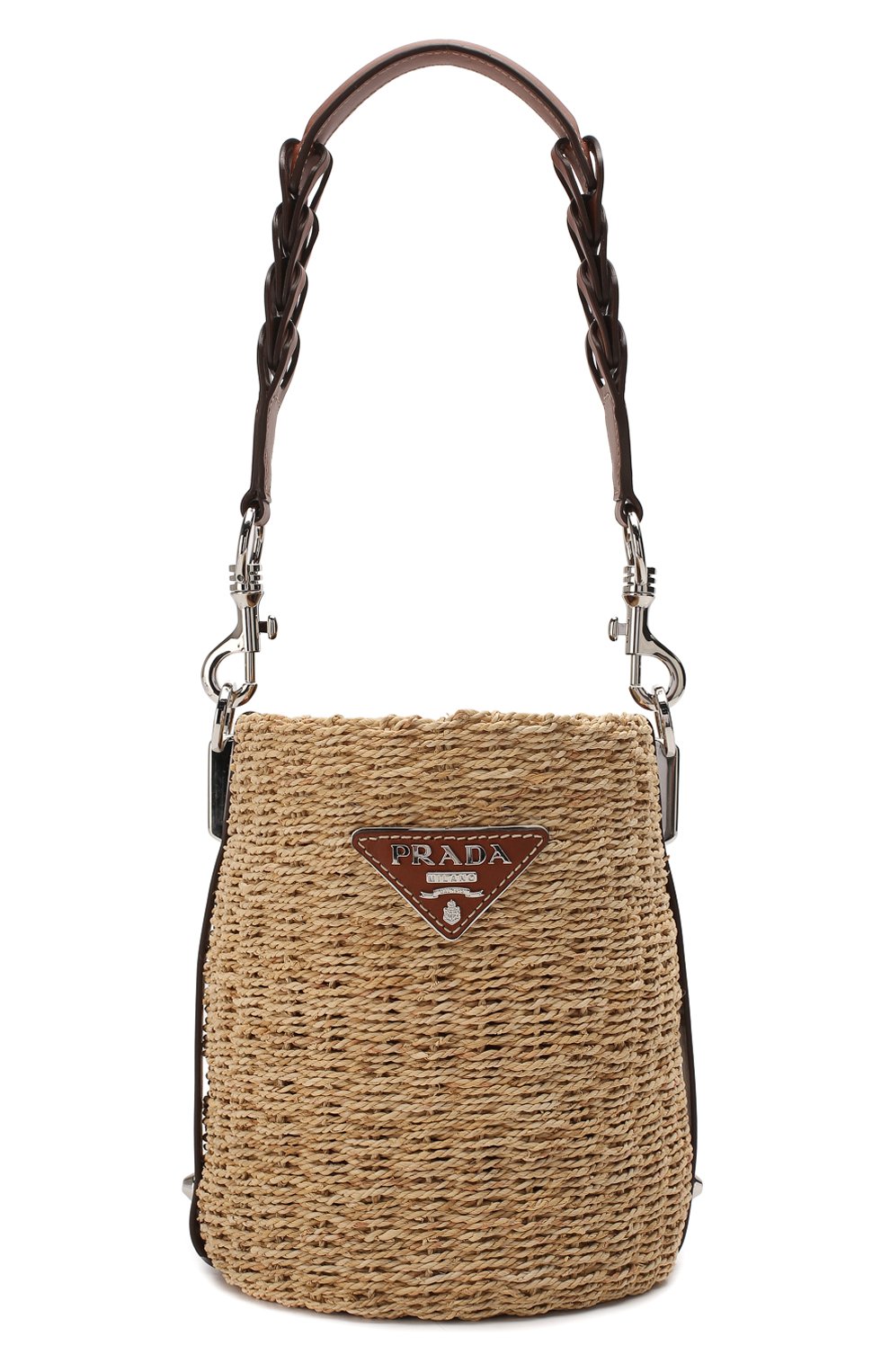 Женская сумка bucket PRADA бежевого цвета, арт. 1BE052-2DJD-F0A5T-OOO | Фото 1 (Сумки-технические: Сумки через плечо, Сумки top-handle; Размер: medium; Материал: Растительное волокно)