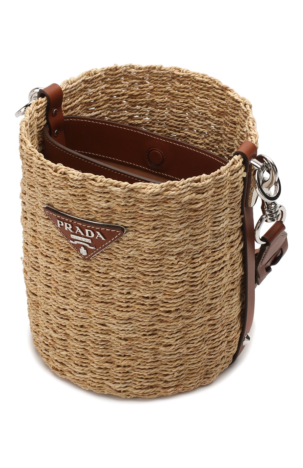 Женская сумка bucket PRADA бежевого цвета, арт. 1BE052-2DJD-F0A5T-OOO | Фото 4 (Сумки-технические: Сумки через плечо, Сумки top-handle; Размер: medium; Материал: Растительное волокно)