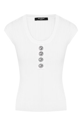 Женская топ из вискозы BALMAIN белого цвета по цене 63600 руб., арт. TF00297/K063 | Фото 1 Женская топ из вискозы BALMAIN белого цвета, арт. TF00297/K063 | Фото 1