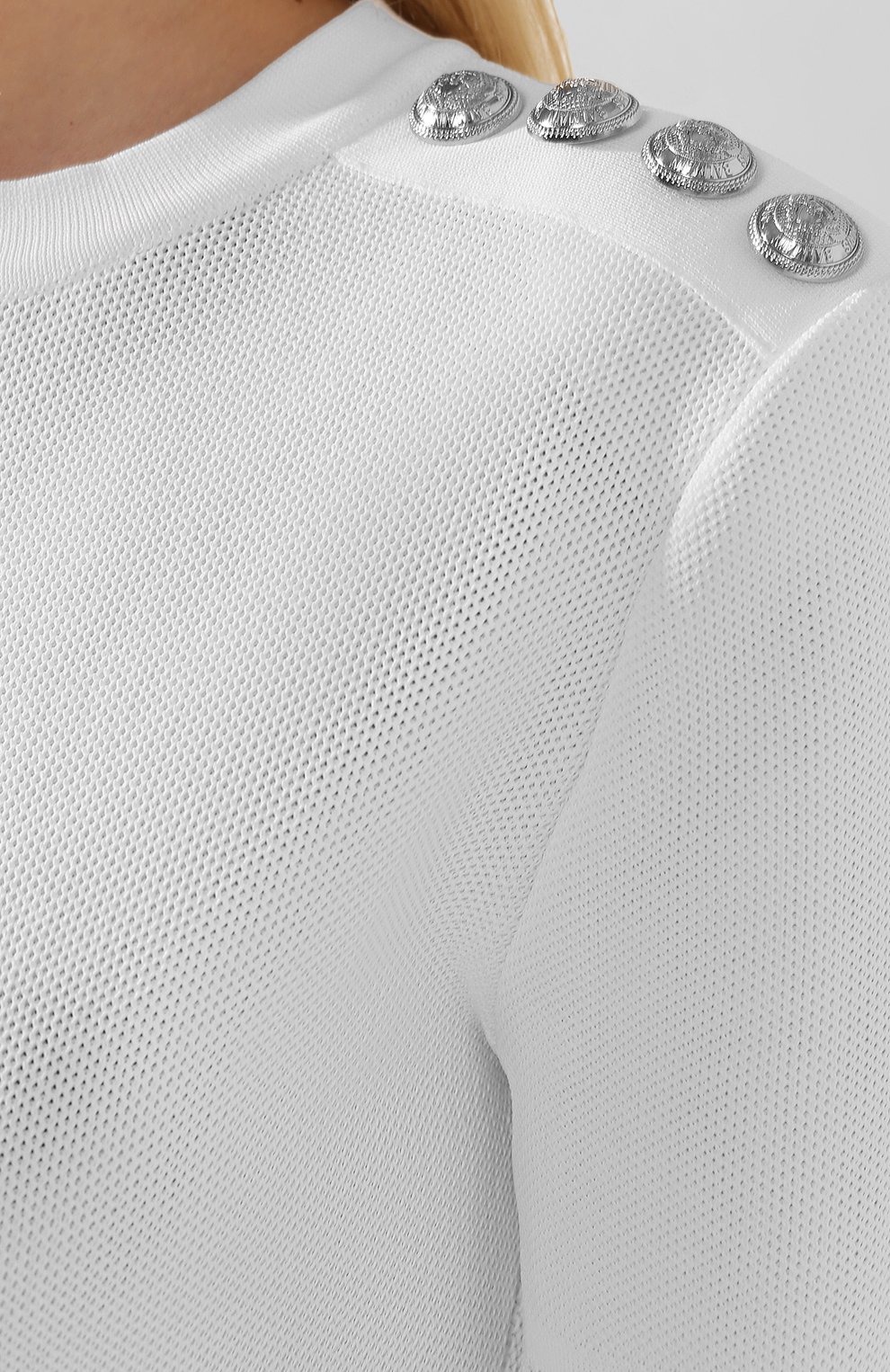 Женское платье из вискозы BALMAIN белого цвета, арт. TF06581/K107 | Фото 5 (Рукава: Короткие; Длина Ж (юбки, платья, шорты): Миди; Случай: Формальный; Материал внешний: Вискоза; Женское Кросс-КТ: Платье-одежда)
