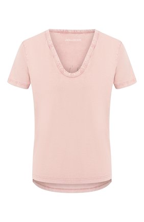 Женская хлопковая футболка ZADIG&VOLTAIRE розового цвета по цене 6770 руб., арт. SJTS7406F | Фото 1 Женская хлопковая футболка ZADIG&VOLTAIRE розового цвета, арт. SJTS7406F | Фото 1