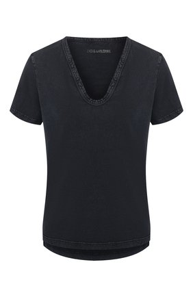 Женская хлопковая футболка ZADIG&VOLTAIRE черного цвета по цене 6770 руб., арт. SJTS7406F | Фото 1 Женская хлопковая футболка ZADIG&VOLTAIRE черного цвета, арт. SJTS7406F | Фото 1