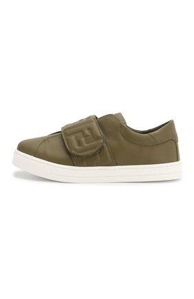Детские кожаные кеды FENDI хаки цвета по цене 27300 руб., арт. JMR312/A9SW/27-31 | Фото 2 Детские кожаные кеды FENDI хаки цвета, арт. JMR312/A9SW/27-31 | Фото 2