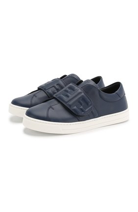 Детские кожаные кеды FENDI темно-синего цвета по цене 27300 руб., арт. JMR312/A9SW/27-31 | Фото 1 Детские кожаные кеды FENDI темно-синего цвета, арт. JMR312/A9SW/27-31 | Фото 1