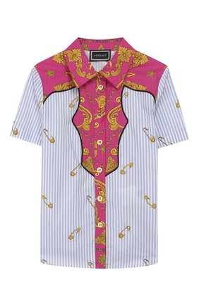 Детское хлопковая блузка VERSACE голубого цвета по цене 20950 руб., арт. YC000203/A233568/4A-6A | Фото 1 Детское хлопковая блузка VERSACE голубого цвета, арт. YC000203/A233568/4A-6A | Фото 1