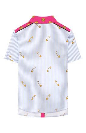 Детское хлопковая блузка VERSACE голубого цвета по цене 23250 руб., арт. YC000203/A233568/8A-14A | Фото 2 Детское хлопковая блузка VERSACE голубого цвета, арт. YC000203/A233568/8A-14A | Фото 2