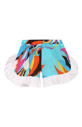 Детские хлопковые шорты EMILIO PUCCI бирюзового цвета по цене 13750 руб., арт. 9M6059/MC720/1-4 | Фото 2 Детские хлопковые шорты EMILIO PUCCI бирюзового цвета, арт. 9M6059/MC720/1-4 | Фото 2