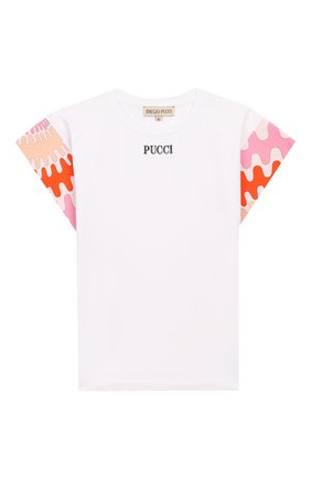 Детская хлопковая футболка EMILIO PUCCI белого цвета по цене 10600 руб., арт. 9M8022/MX170/5-8 | Фото 1 Детская хлопковая футболка EMILIO PUCCI белого цвета, арт. 9M8022/MX170/5-8 | Фото 1