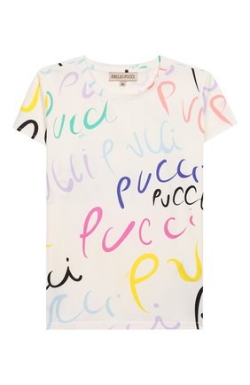 Детская хлопковая футболка EMILIO PUCCI белого цвета по цене 12800 руб., арт. 9M8051/MC780/10-14 | Фото 1 Детская хлопковая футболка EMILIO PUCCI белого цвета, арт. 9M8051/MC780/10-14 | Фото 1