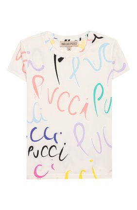 Детская хлопковая футболка EMILIO PUCCI белого цвета по цене 10600 руб., арт. 9M8051/MC780/5-8 | Фото 1 Детская хлопковая футболка EMILIO PUCCI белого цвета, арт. 9M8051/MC780/5-8 | Фото 1