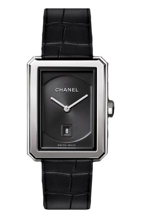 Женские часы boy-friend CHANEL бесцветного цвета, арт. H4884 | Фото 1 (Материал корпуса: Сталь; Цвет циферблата: Чёрный; Механизм: Кварц)