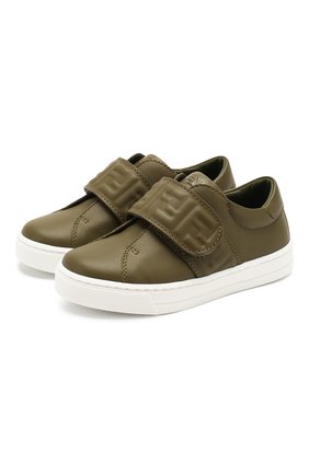 Детские кожаные кеды FENDI хаки цвета по цене 23250 руб., арт. JMR312/A9SW/20-26 | Фото 1 Детские кожаные кеды FENDI хаки цвета, арт. JMR312/A9SW/20-26 | Фото 1