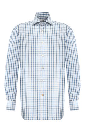 Мужская хлопковая рубашка KITON синего цвета по цене 41200 руб., арт. UCIH0730916 | Фото 1 Мужская хлопковая рубашка KITON синего цвета, арт. UCIH0730916 | Фото 1