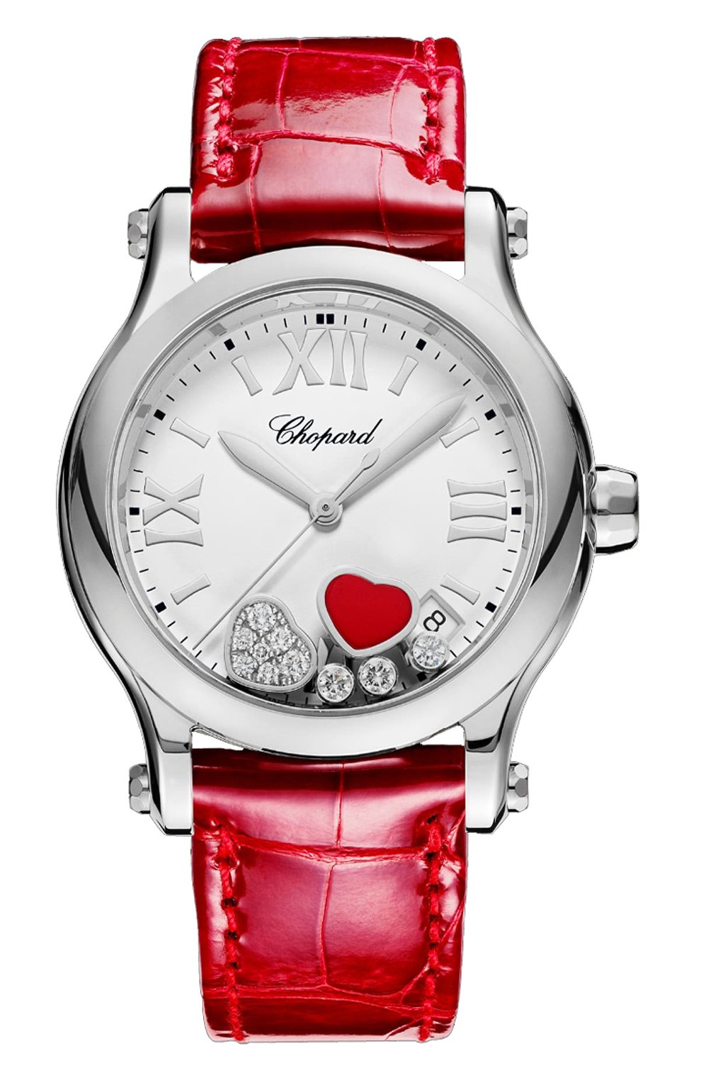 Женские часы happy hearts CHOPARD бесцветного цвета, арт. 278582-3005 | Фото 1 (Механизм: Кварц; Материал корпуса: Сталь; Цвет циферблата: Белый)